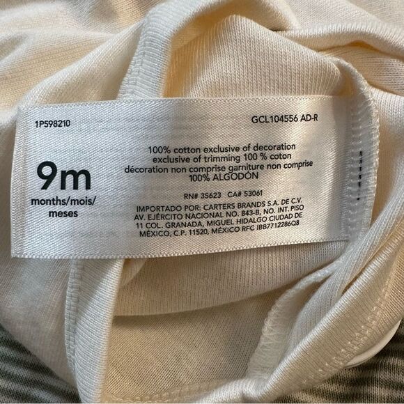 New- Carter’s 3 Piece Green Striped 100% Cotton Layette Set Size 9 Months - Picture 5 of 8